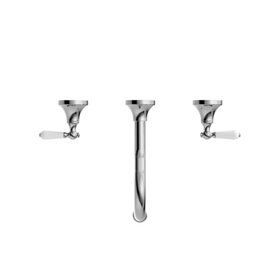 NERO YORK THREE PIECE WALL BASIN SET WITH WHITE PORCELAIN LEVER CHROME