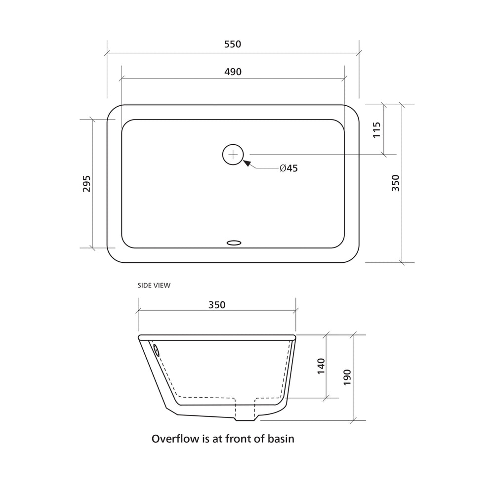 SEIMA PLATI 204 UNDER COUNTER BASIN WITH OVERFLOW SILK MATTE WHITE 490MM