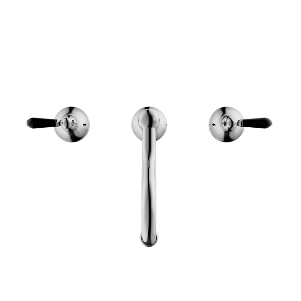 NERO YORK THREE PIECE BASIN SET WITH BLACK PORCELAIN LEVER CHROME