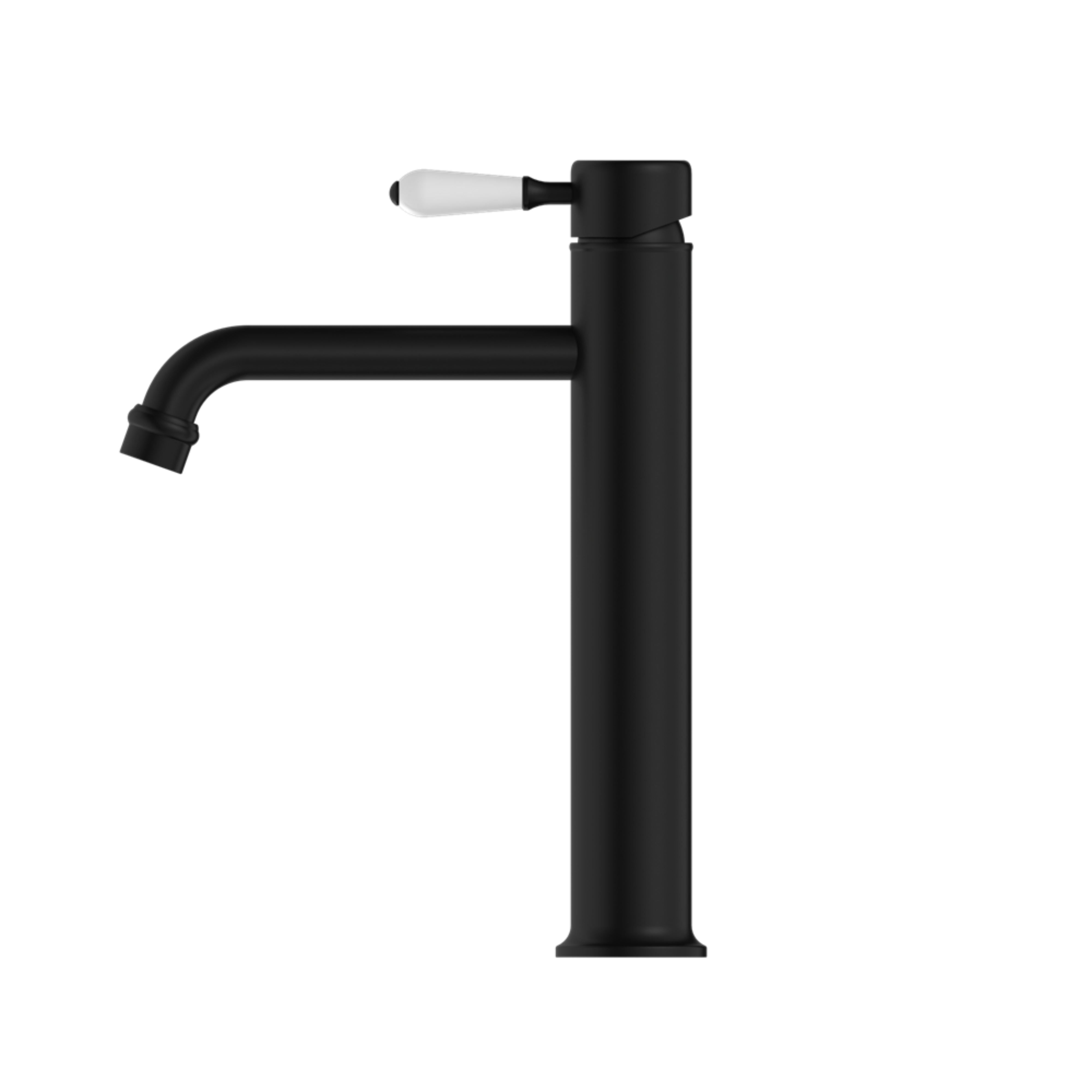 NERO YORK TALL BASIN MIXER WITH WHITE PORCELAIN LEVER 290MM MATTE BLACK