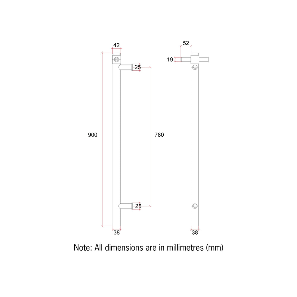 THERMOGROUP ROUND VERTICAL HEATED SINGLE TOWEL RAIL BRUSHED BRONZE 900MM