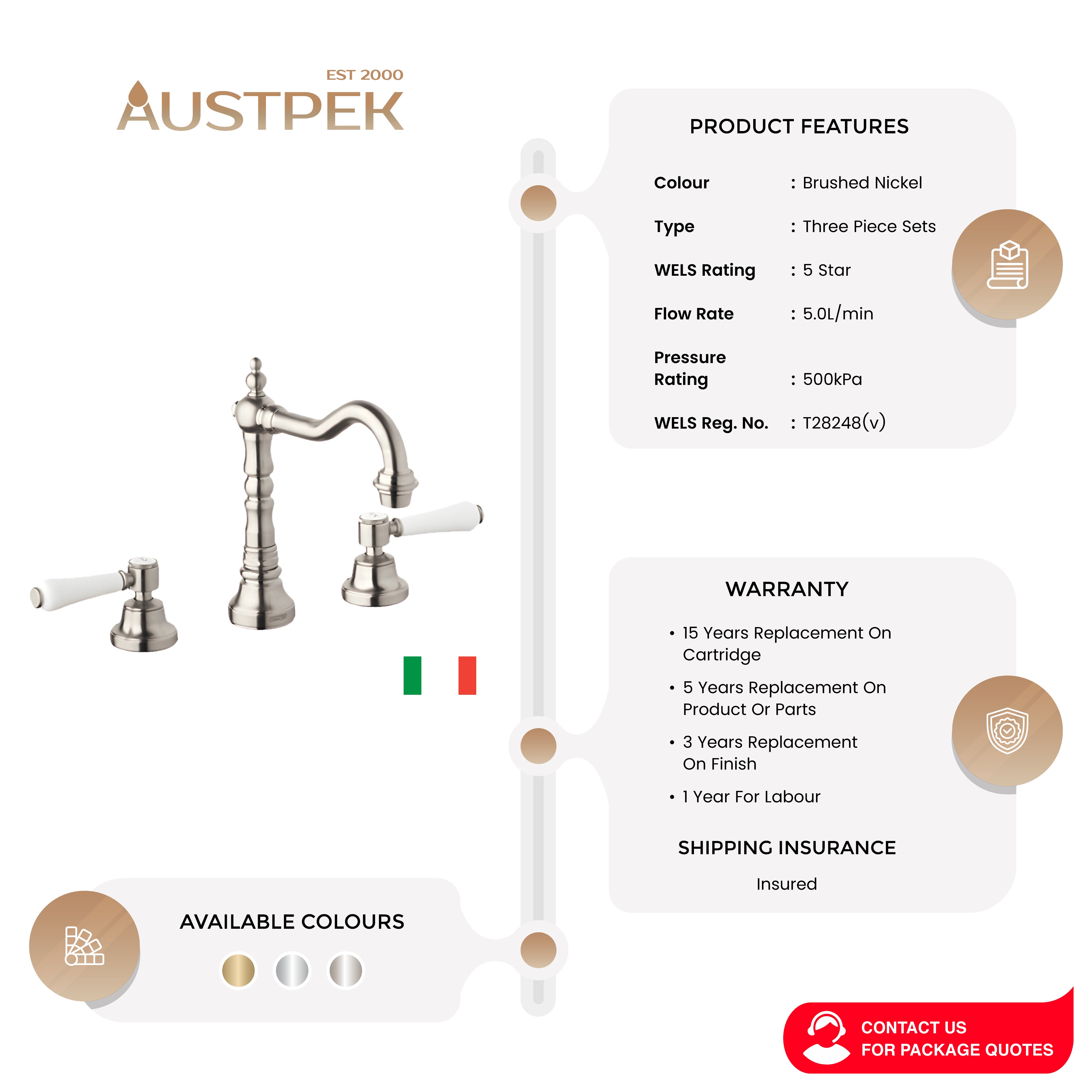 ARMANDO VICARIO PROVINCIAL THREE PIECE BASIN SET WITH LEVER HANDLES BRUSHED NICKEL