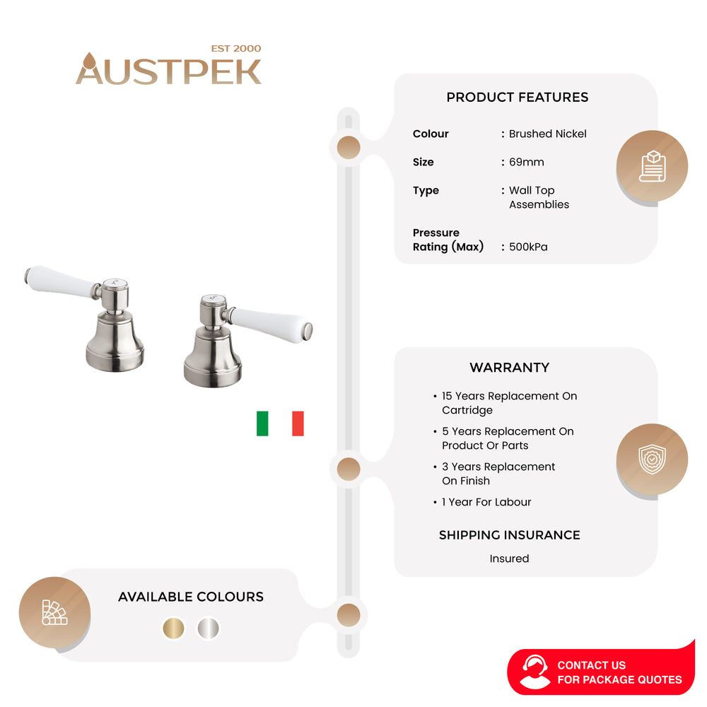 ARMANDO VICARIO WALL TOP ASSEMBLIES WITH LEVER HANDLES BRUSHED NICKEL