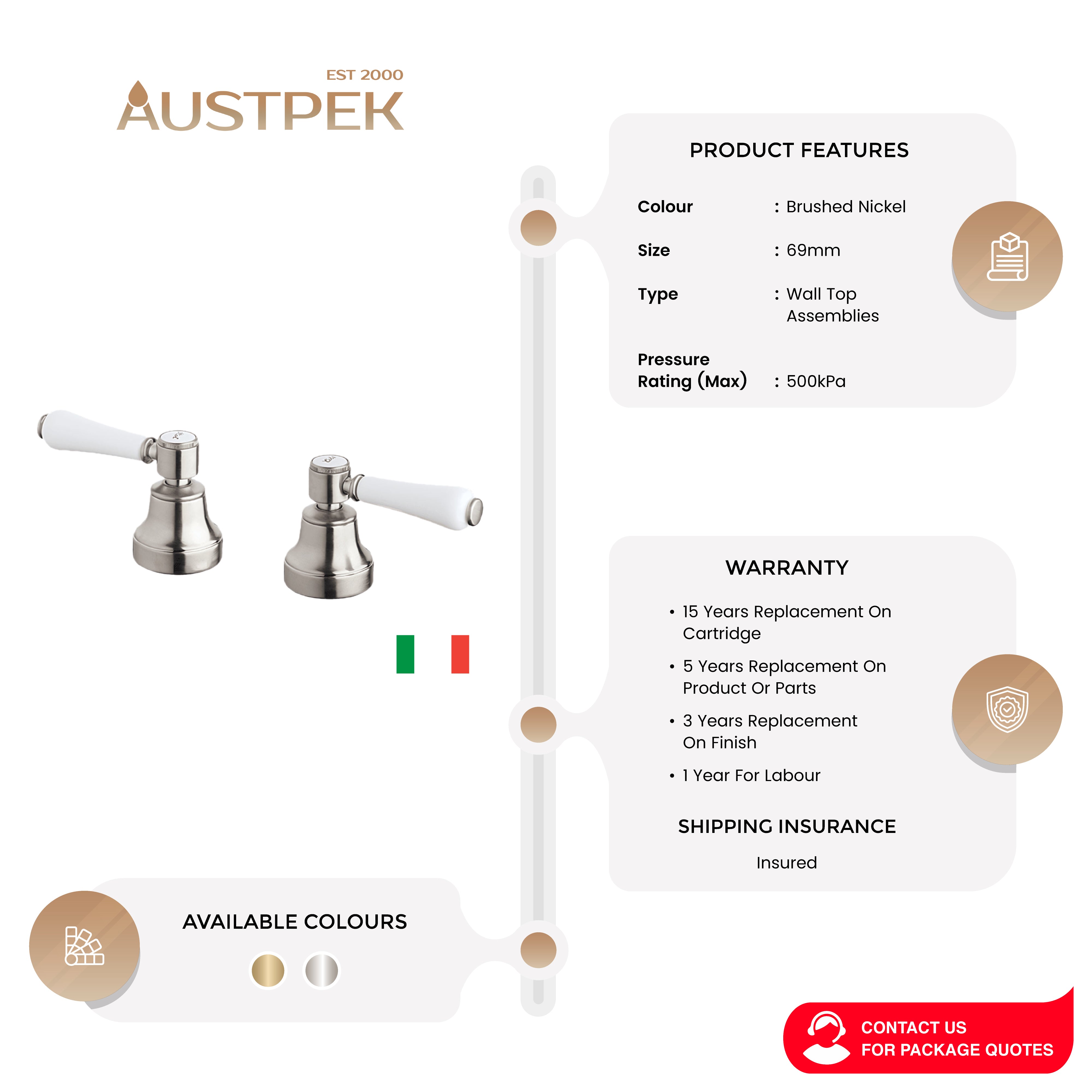 ARMANDO VICARIO WALL TOP ASSEMBLIES WITH LEVER HANDLES BRUSHED NICKEL