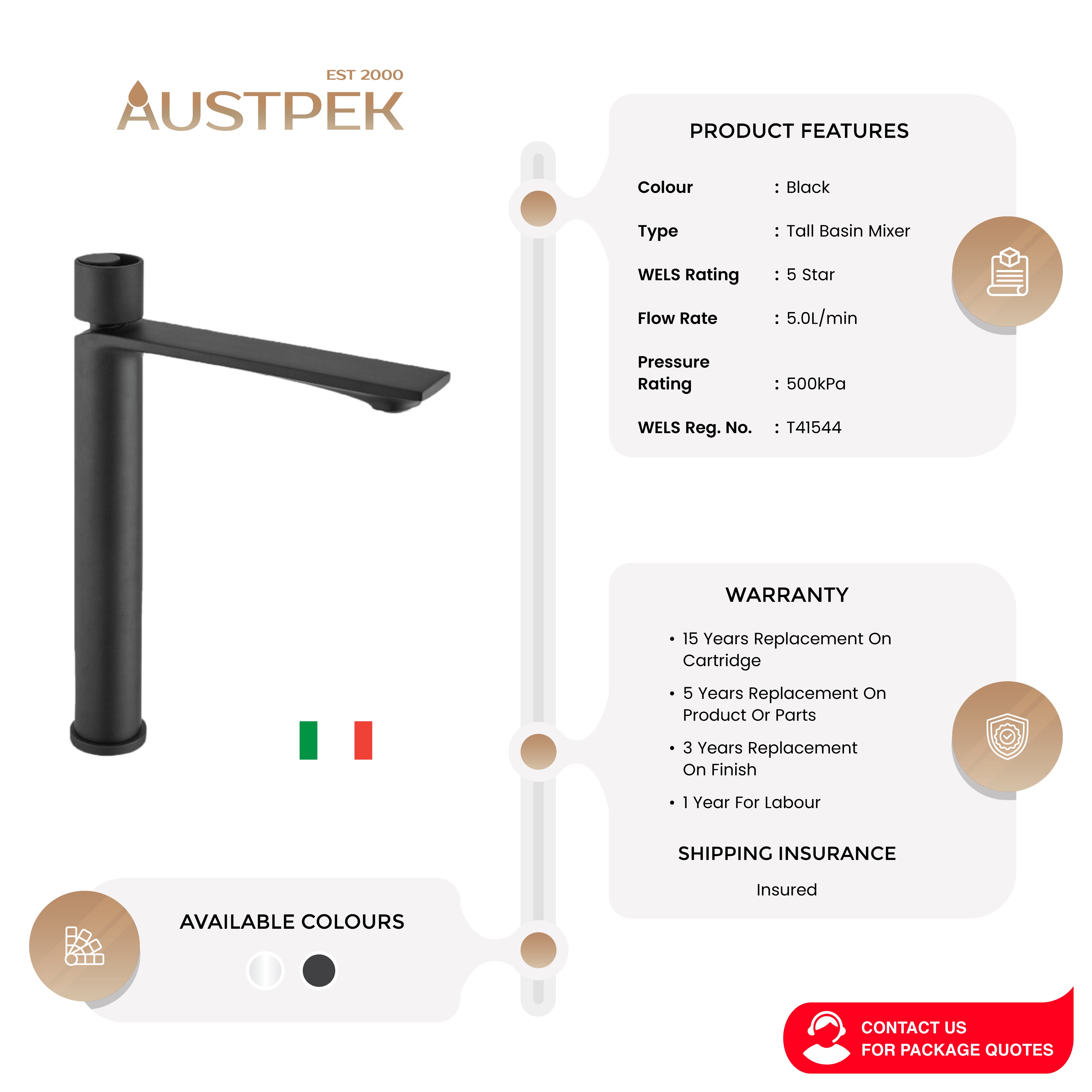 ARMANDO VICARIO PIAZZA TALL BASIN MIXER BLACK