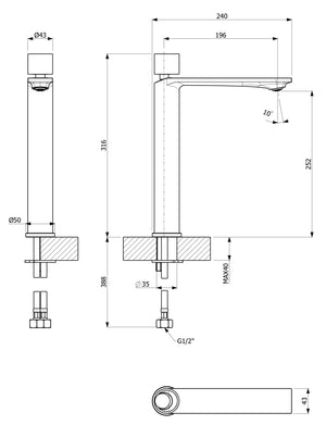 ARMANDO VICARIO PIAZZA TALL BASIN MIXER CHROME