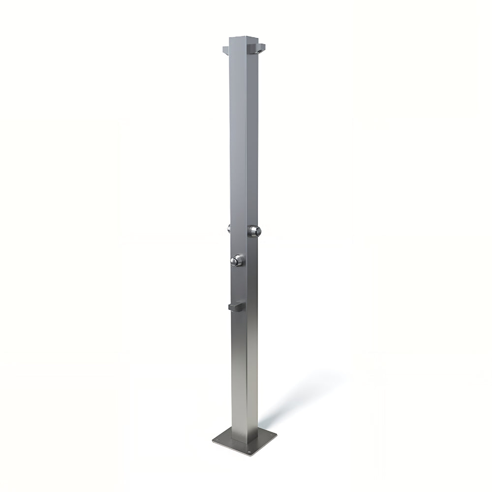 RAINWARE BEACH DUET FREESTANDING OUTDOOR TIME FLOW DOUBLE SHOWER AND FOOTWASH STAINLESS STEEL