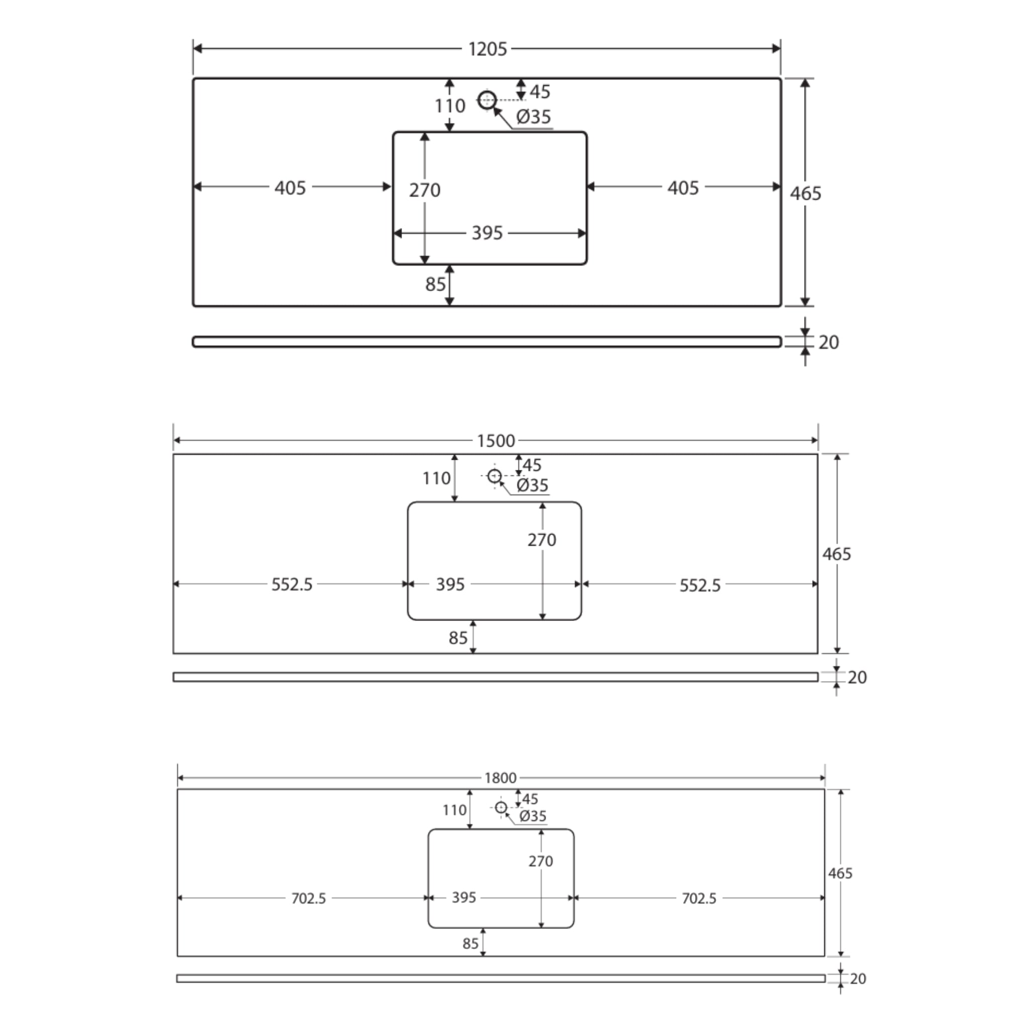 FIENZA POLAR SACCO SILICA FREE RECTANGULAR DEPTH STONE BENCHTOP WITH SINGLE UNDERMOUNT BASIN (AVAILABLE IN 600MM, 750MM, 900MM, 1200MM, AND 1500MM)