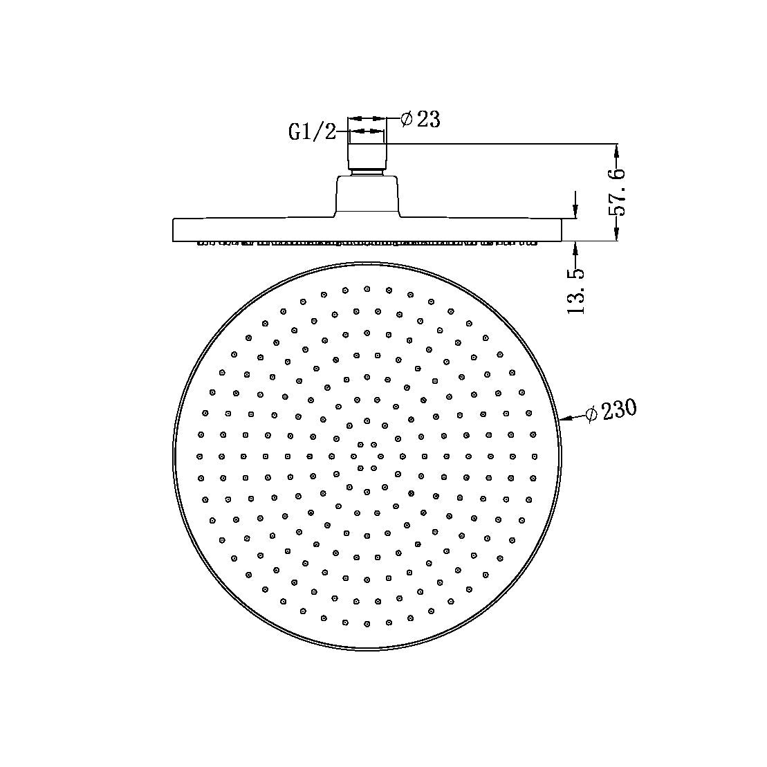 NERO AIR SHOWER HEAD 230MM BRUSHED GOLD