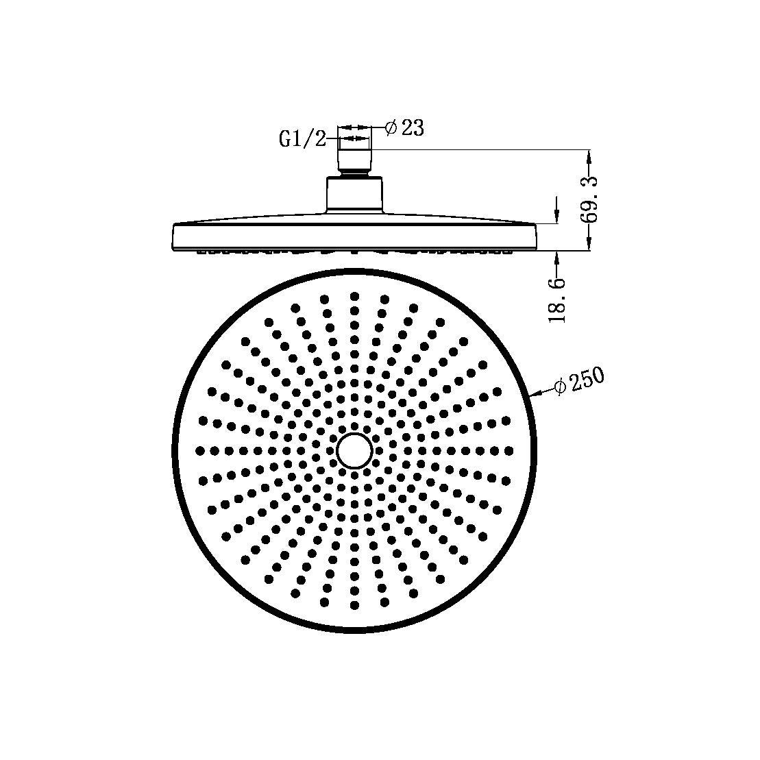 NERO OPAL ROUND SHOWER HEAD 250MM BRUSHED NICKEL