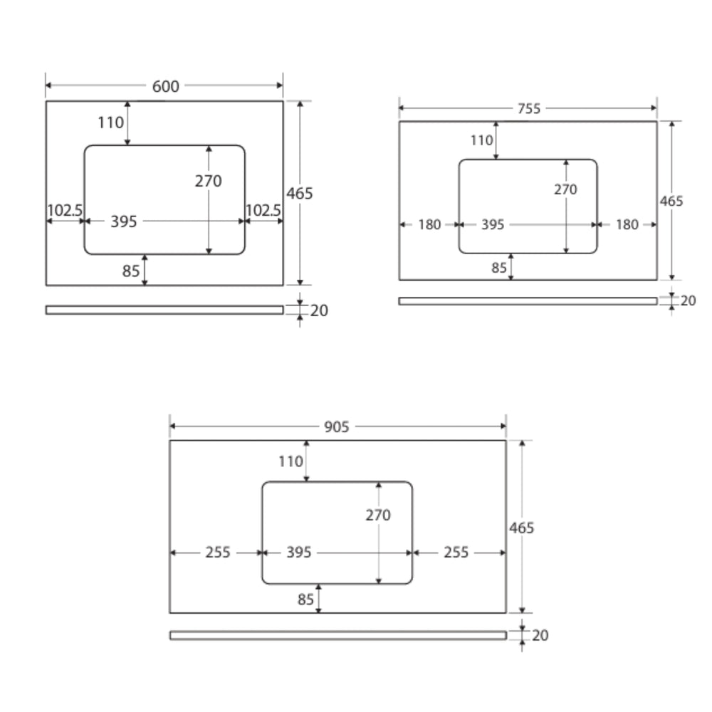 FIENZA POLAR SACCO SILICA FREE SINGLE BOWL UNDERMOUNT CUTOUT STONE BENCHTOP NO TAPHOLE (MULTIPLE SIZES AVAILABLE)