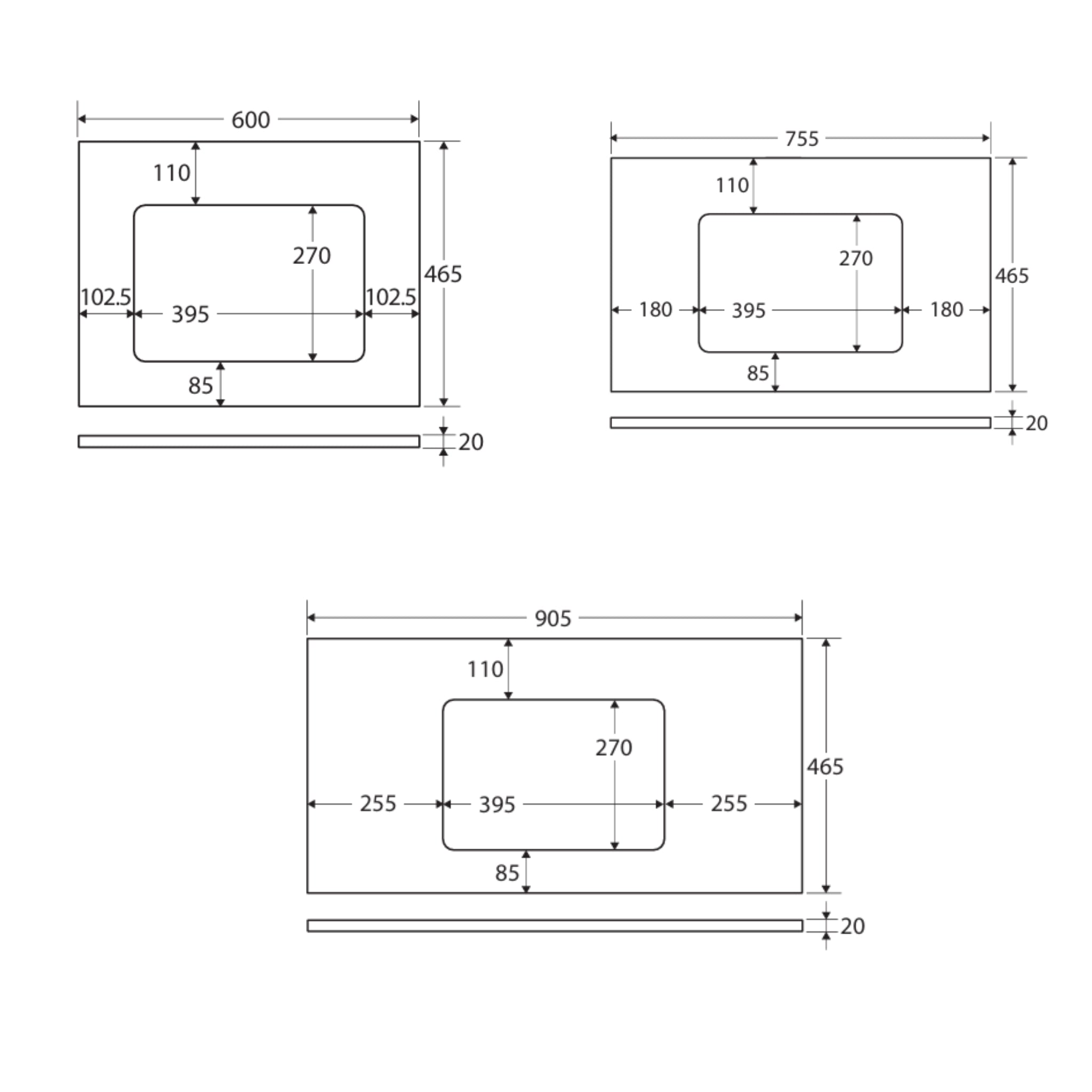 FIENZA PURE WHITE RECTANGULAR SOLID SURFACE BENCHTOP WITH UNDERMOUNT BASIN HOLE & TAP HOLE (AVAILABLE IN 600MM, 750MM, 900MM, 1200MM, 1500MM AND 1800MM)