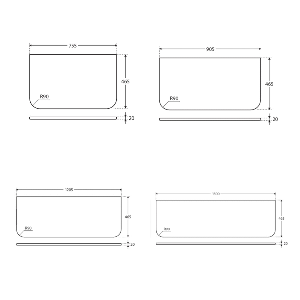 FIENZA CLOUDBURST CURVED SOLID SURFACE BENCHTOP (AVAILABLE IN 750MM, 900MM, 1200MM AND 1500MM)