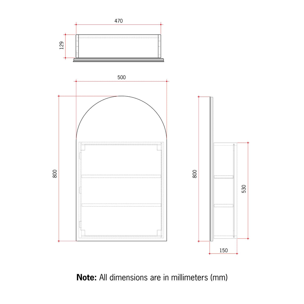 THERMOGROUP ABLAZE ARCH MIRROR CABINET WHITE 500X800MM