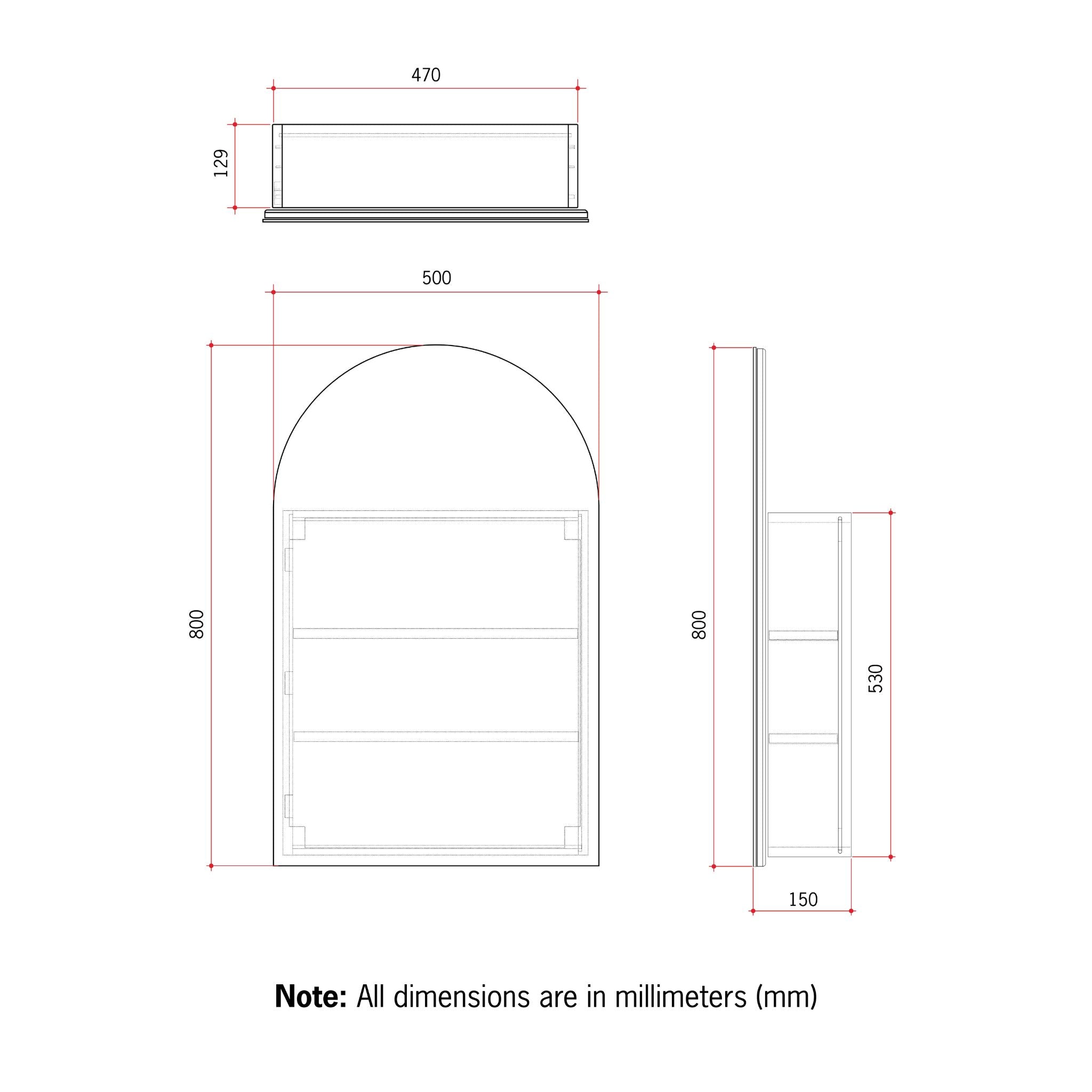 THERMOGROUP ABLAZE ARCH MIRROR CABINET WHITE 500X800MM