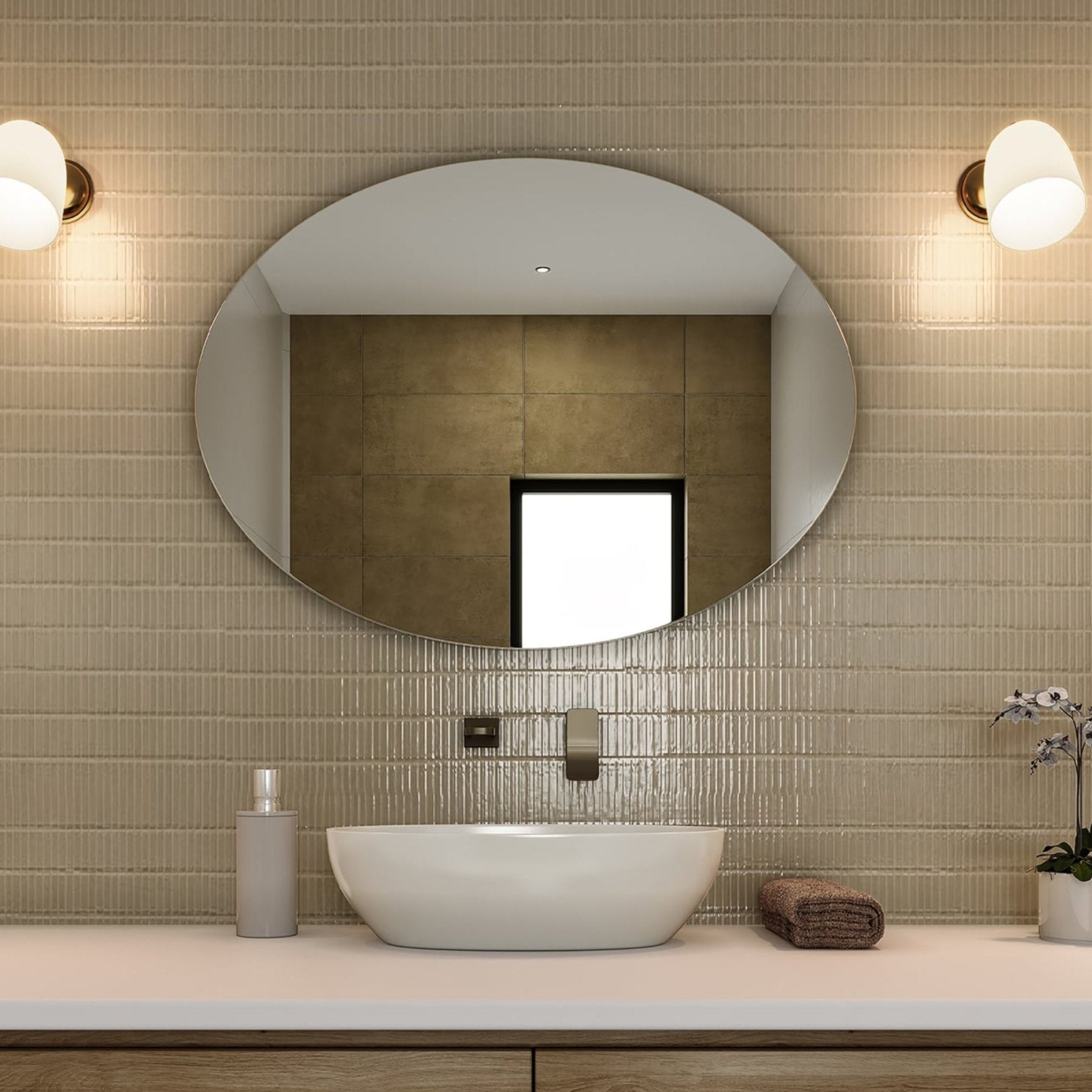 THERMOGROUP ABLAZE OVAL POLISHED EDGE MIRROR WITH DEMISTER 750X900MM