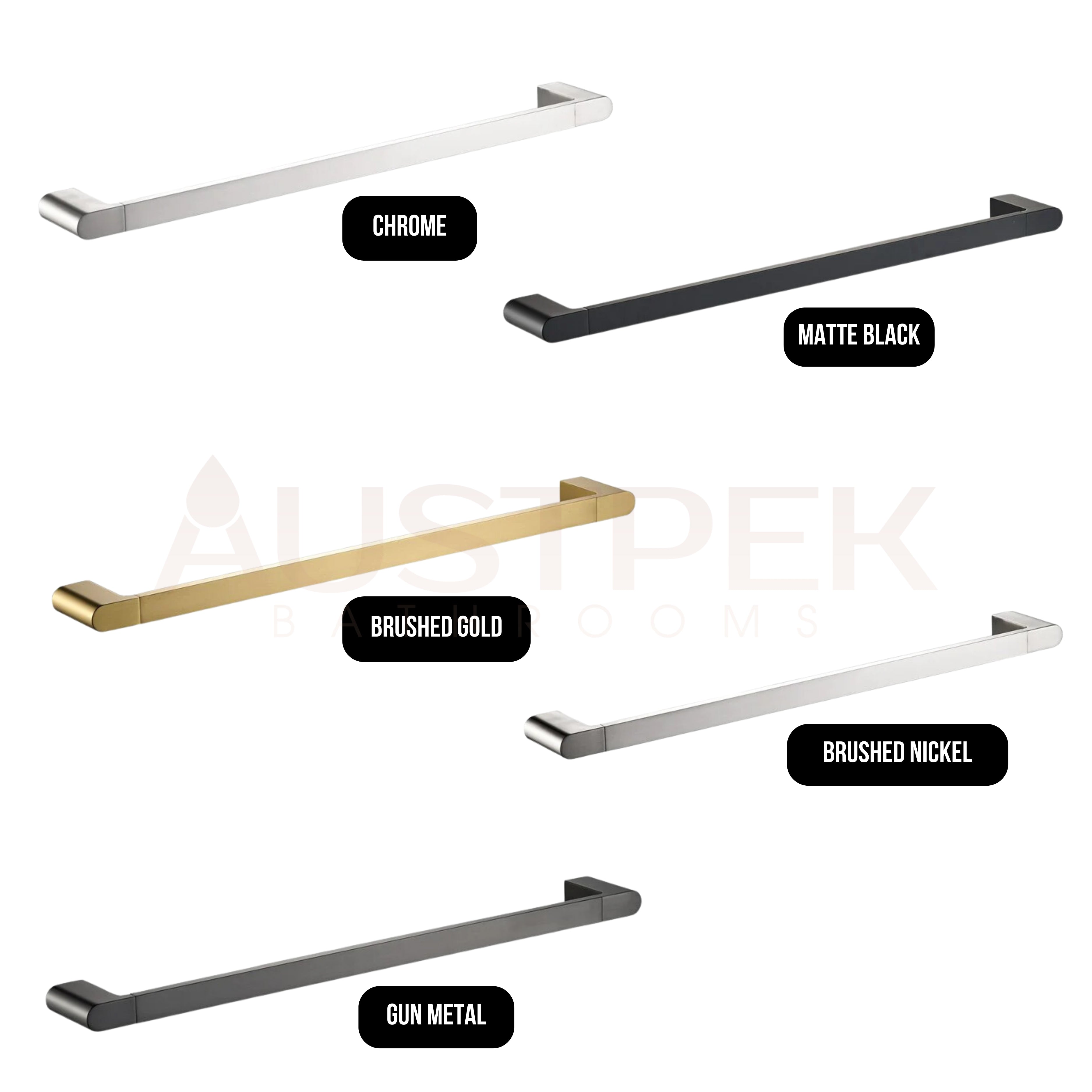 IKON FLORES SINGLE NON-HEATED TOWEL RAIL BRUSHED NICKEL 600MM AND 800MM