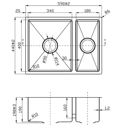 IKON EDEN 1.5 BOWL UNDERMOUNT SINK STAINLESS STEEL 590MM