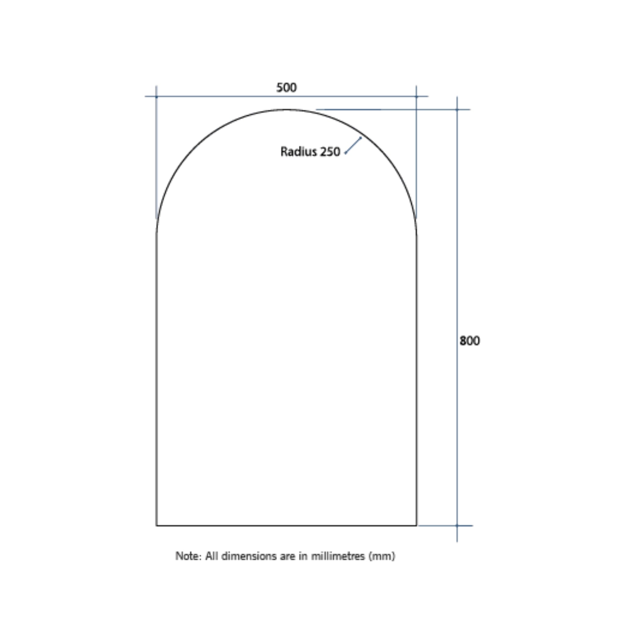 THERMOGROUP ABLAZE ARCH SHAPE MIRROR GLUE-TO-WALL 500X800MM