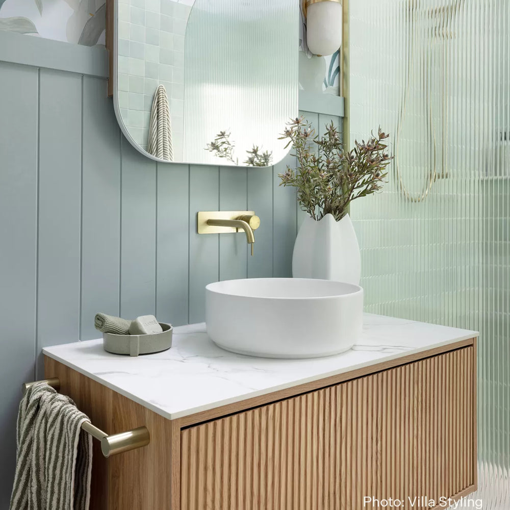 PHOENIX VIVID SLIMLINE SWITCHMIX LEAD FREE WALL BASIN AND BATH MIXER SET 180MM BRUSHED GOLD