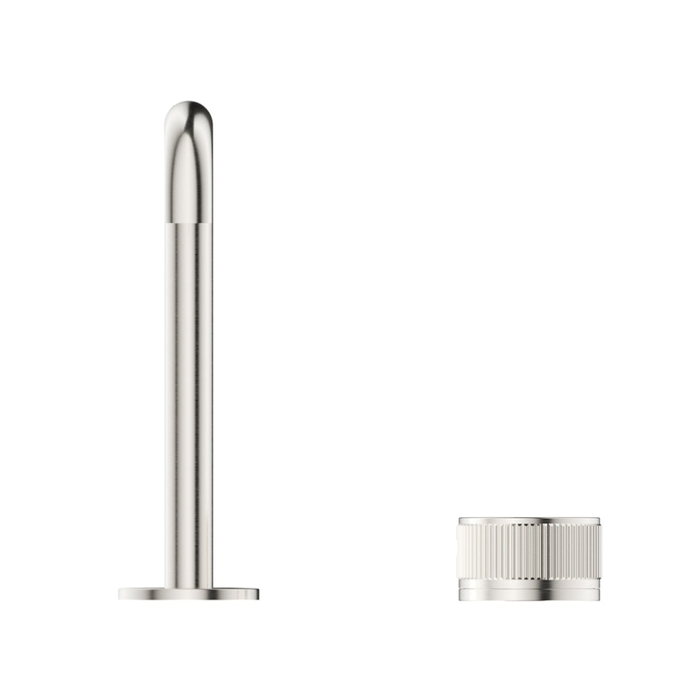 BELLA VISTA MICA LEAD FREE FLUTED SOFT-SQUARE HOB BASIN MIXER SET 205MM BRUSHED NICKEL