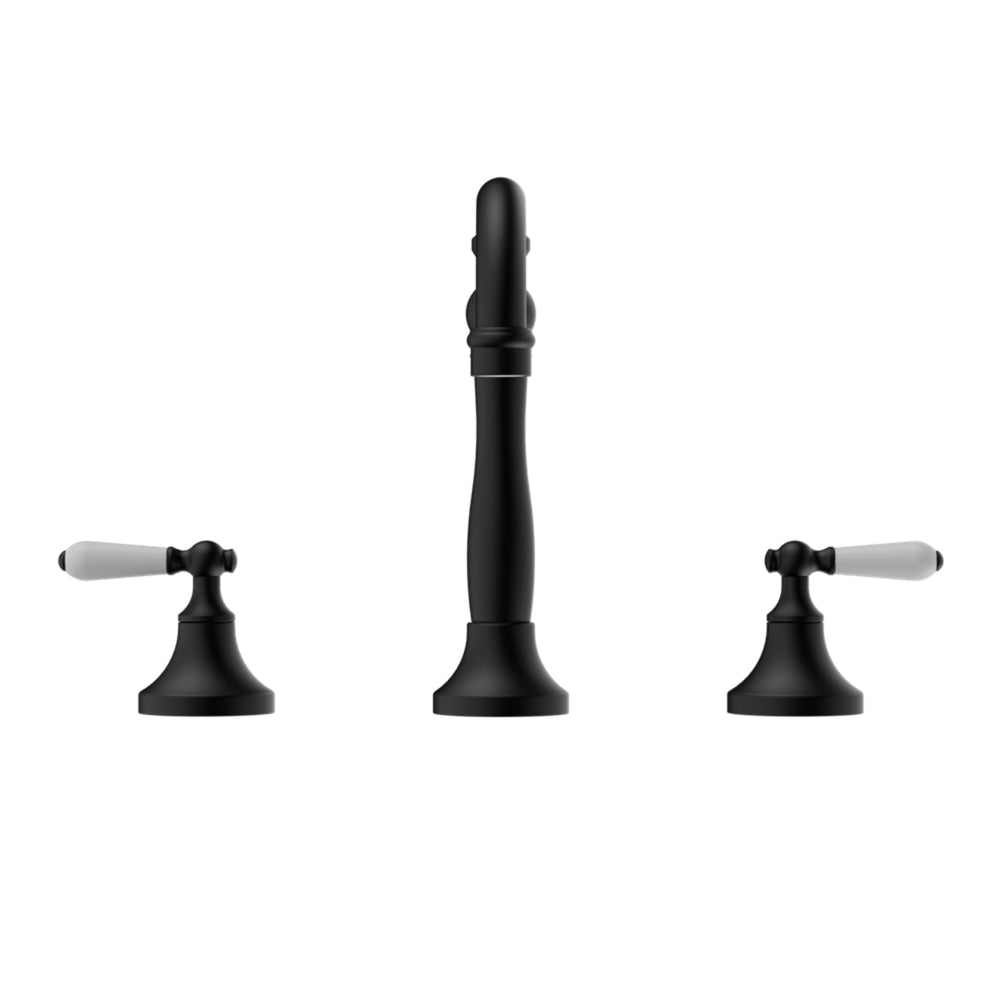 NERO YORK THREE PIECE BASIN SET WITH WHITE PORCELAIN LEVER MATTE BLACK