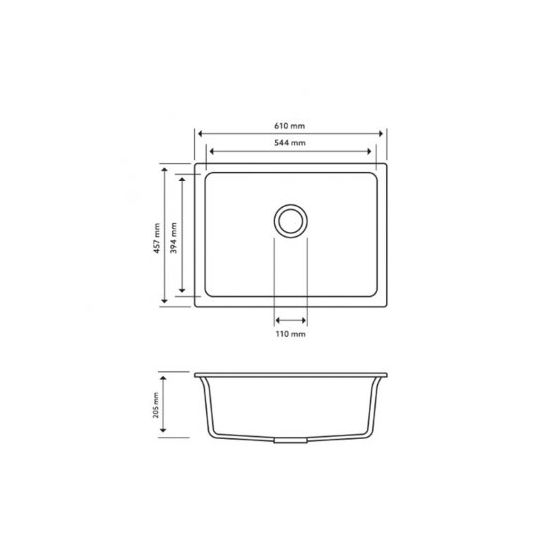 CARYSIL SINGLE BIG BOWL GRANITE KITCHEN SINK CONCRETE GREY 610MM