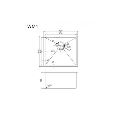 AQUAPERLA T304 STAINLESS STEEL SINGLE BOWL LAUNDRY SINK 490MM