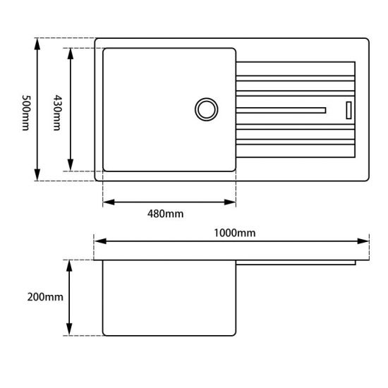AQUAPERLA GRANITE SINGLE BOWL DRAINBOARD KITCHEN SINK WHITE 1000MM