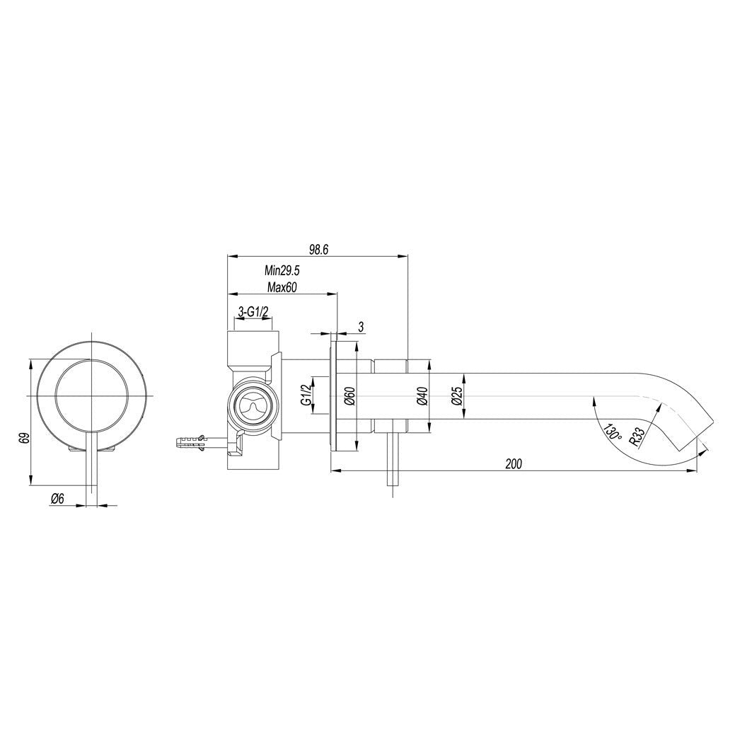 LINKWARE ELLE 316 WALL BASIN / BATH MIXER 200MM GUN METAL