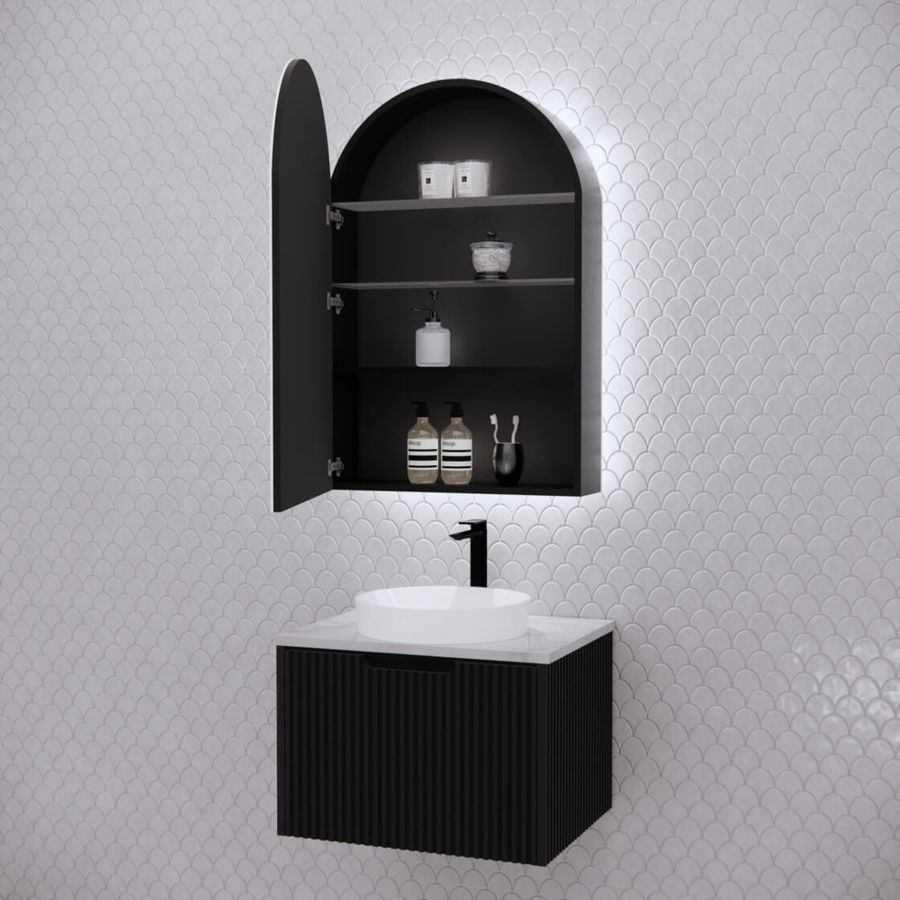 RIVA PARIS MATTE BLACK LED SHAVING CABINET 600X870MM
