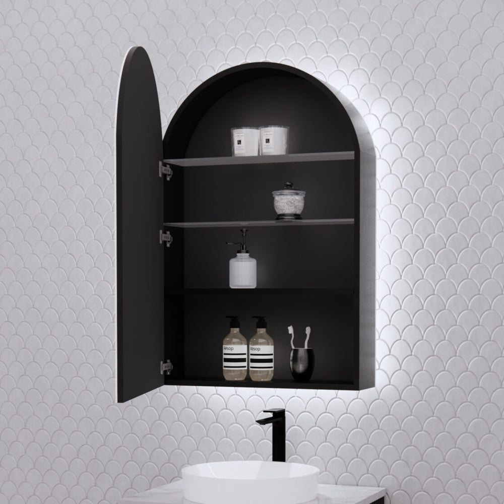 RIVA PARIS MATTE BLACK LED SHAVING CABINET 600X870MM
