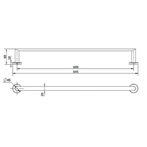MODERN NATIONAL EVA SINGLE TOWEL RAIL MATTE BLACK (AVAILAABLE IN 600MM AND 750MM)