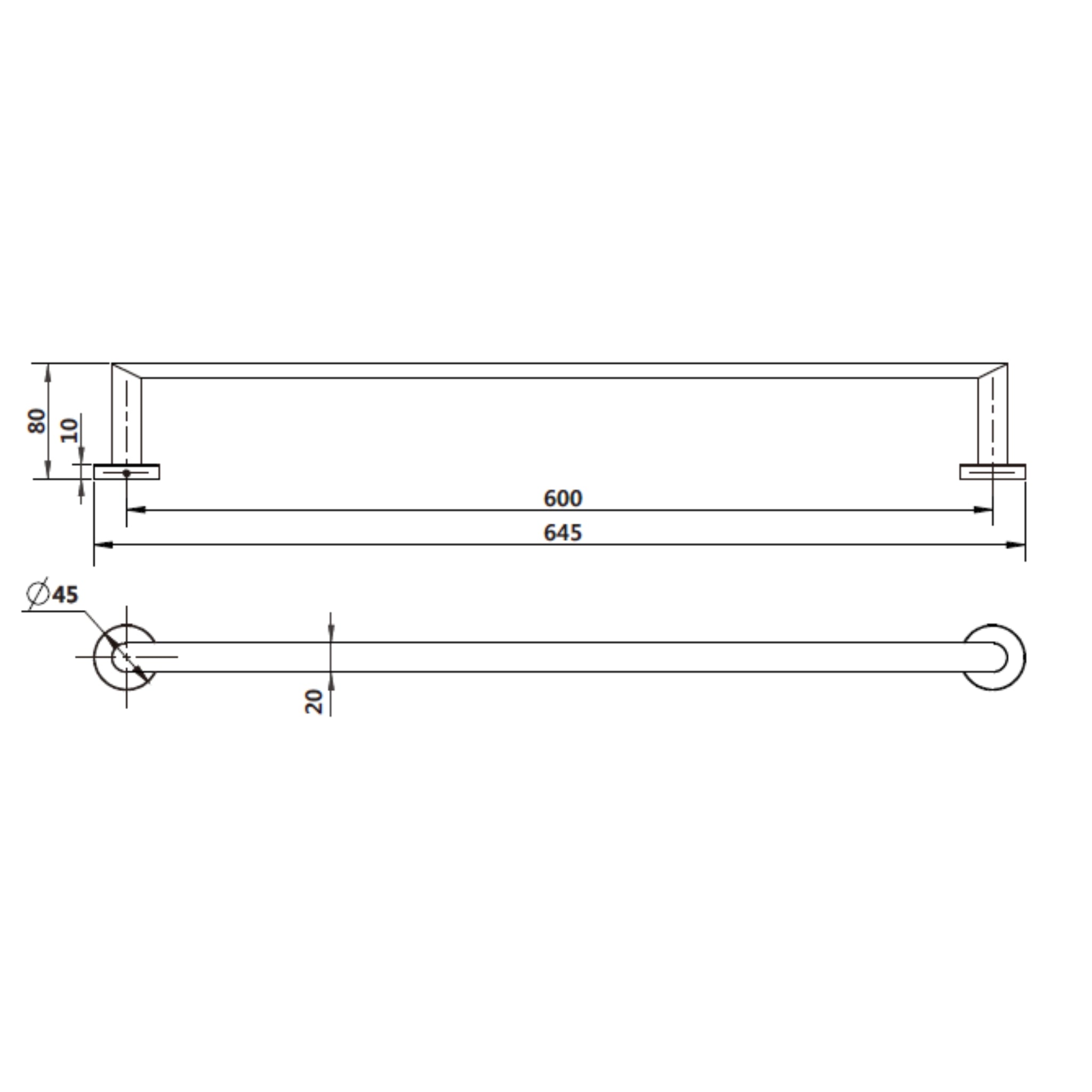 MODERN NATIONAL EVA SINGLE TOWEL RAIL CHROME (AVAILAABLE IN 600MM, 750MM AND 900MM)