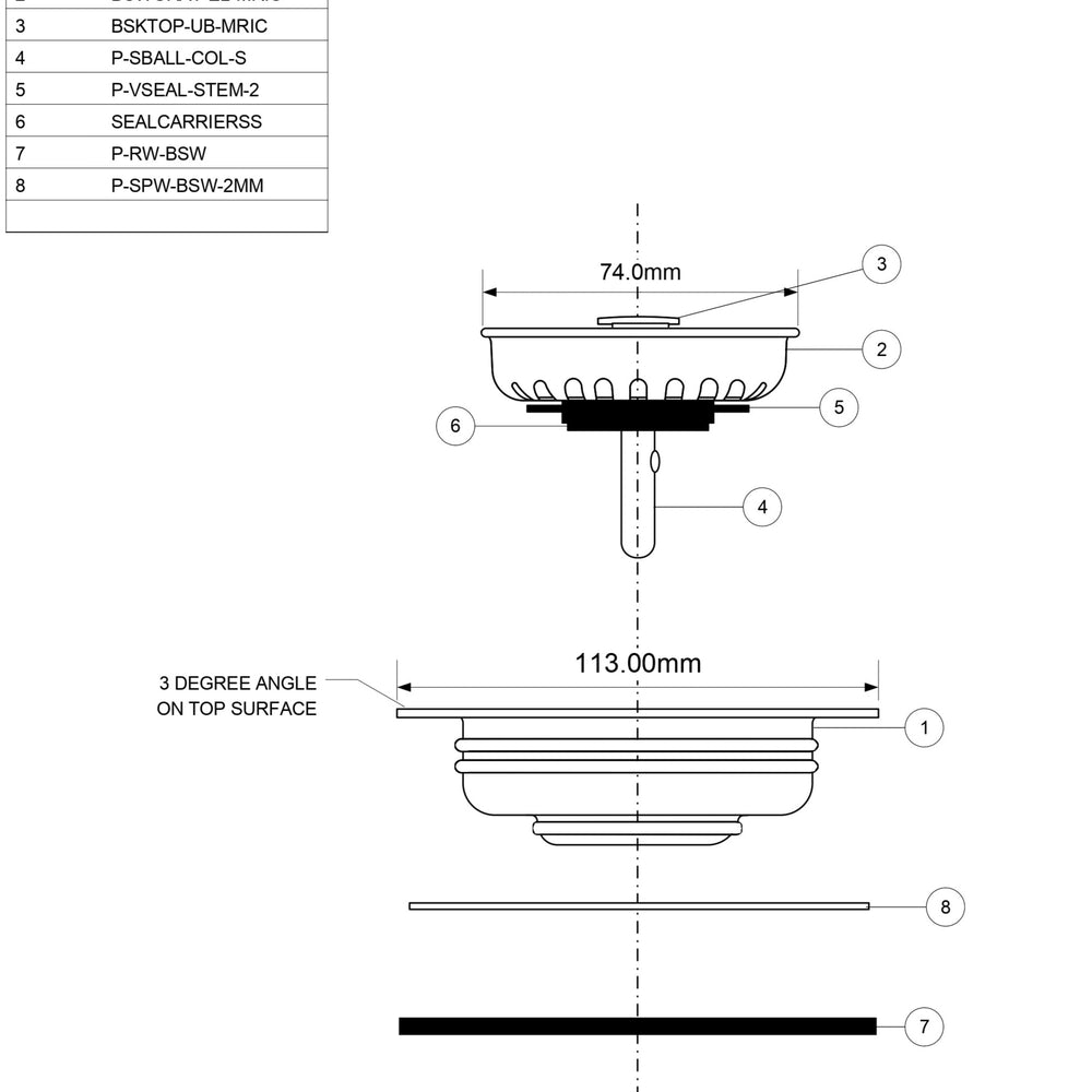SCHOCK STRAINER & FLANGE WHITE