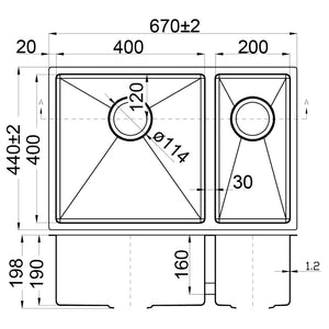 IKON EDEN 1.5 BOWL UNDERMOUNT SINK STAINLESS STEEL 670MM