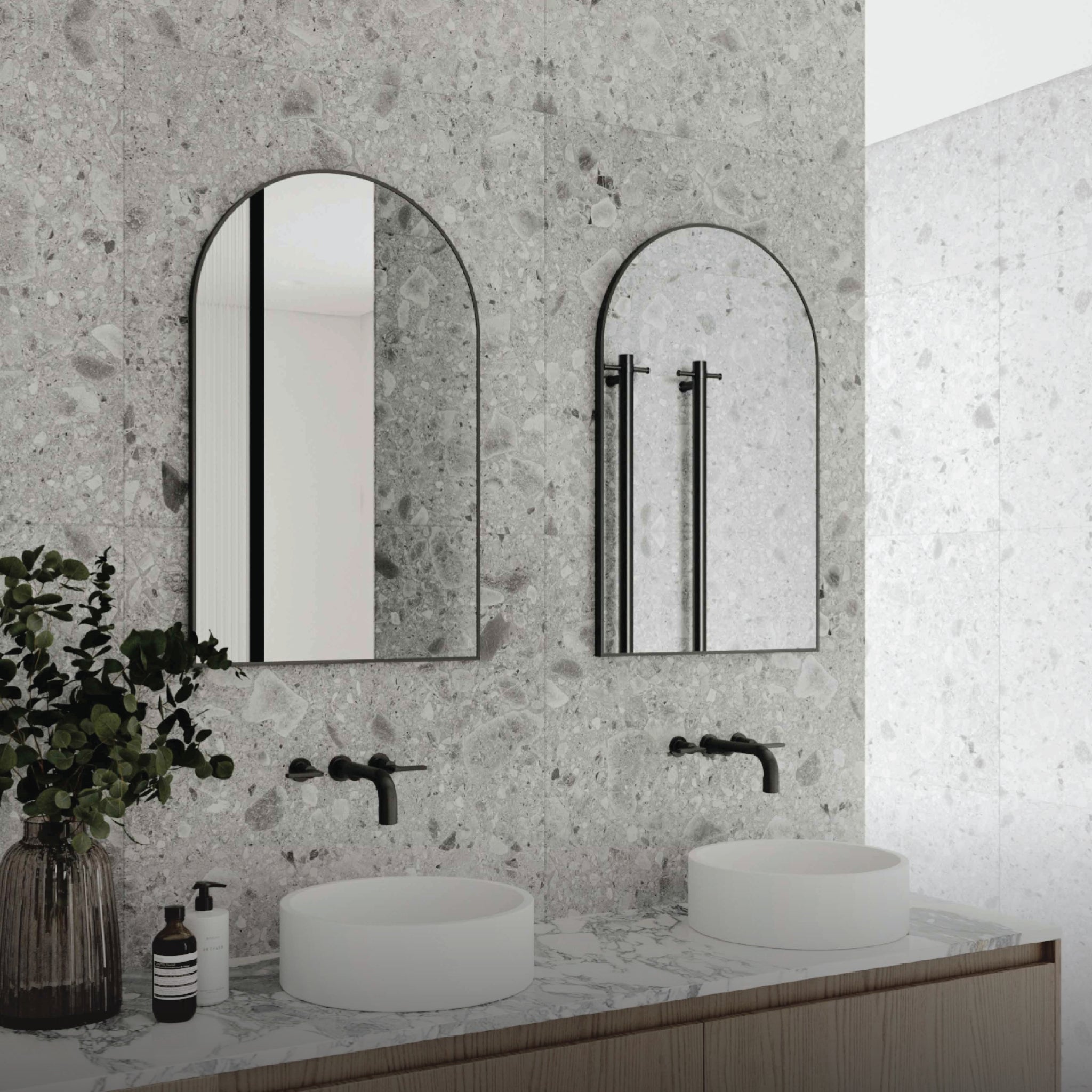 THERMOGROUP ABLAZE ARCH GOLD FRAMED MIRROR WITH DEMISTER 500X800MM