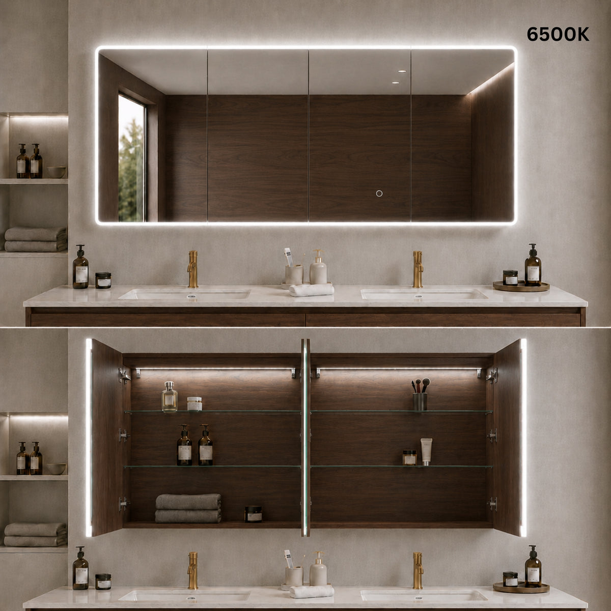 LUKKA AVOLA MOCHA OAK LED MIRROR SHAVING CABINET WITH 3 COLOUR LIGHTS 1500X750MM
