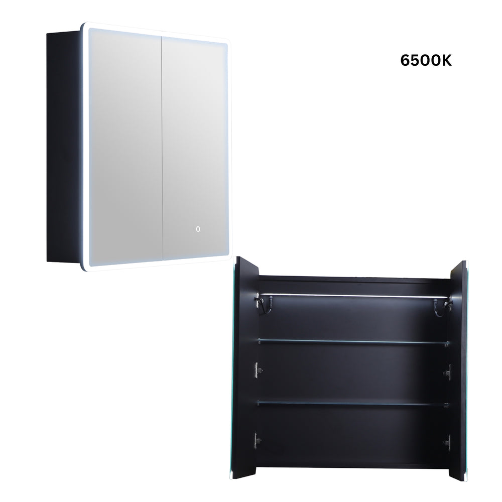 LUKKA AVOLA MATTE BLACK LED MIRROR SHAVING CABINET WITH 3 COLOUR LIGHTS 750X750MM