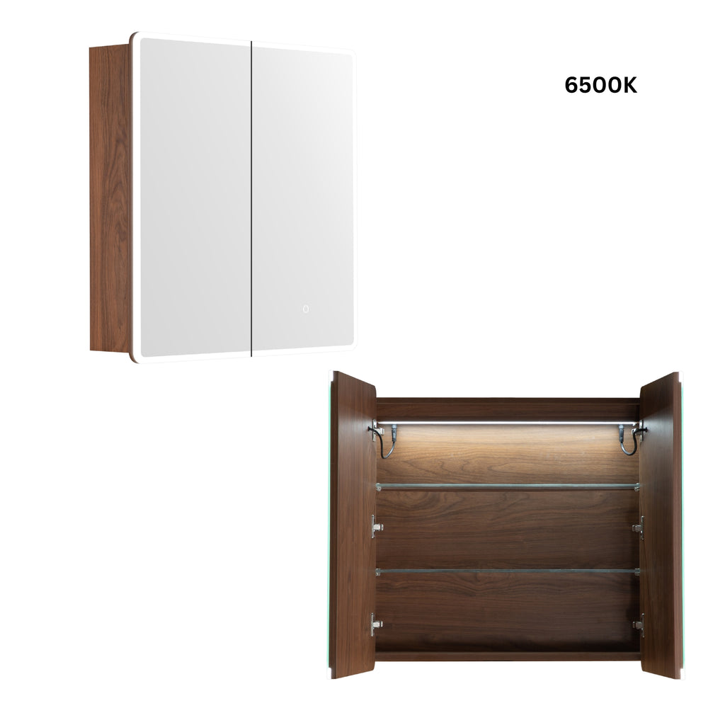 LUKKA AVOLA MOCHA OAK LED MIRROR SHAVING CABINET WITH 3 COLOUR LIGHTS 750X750MM
