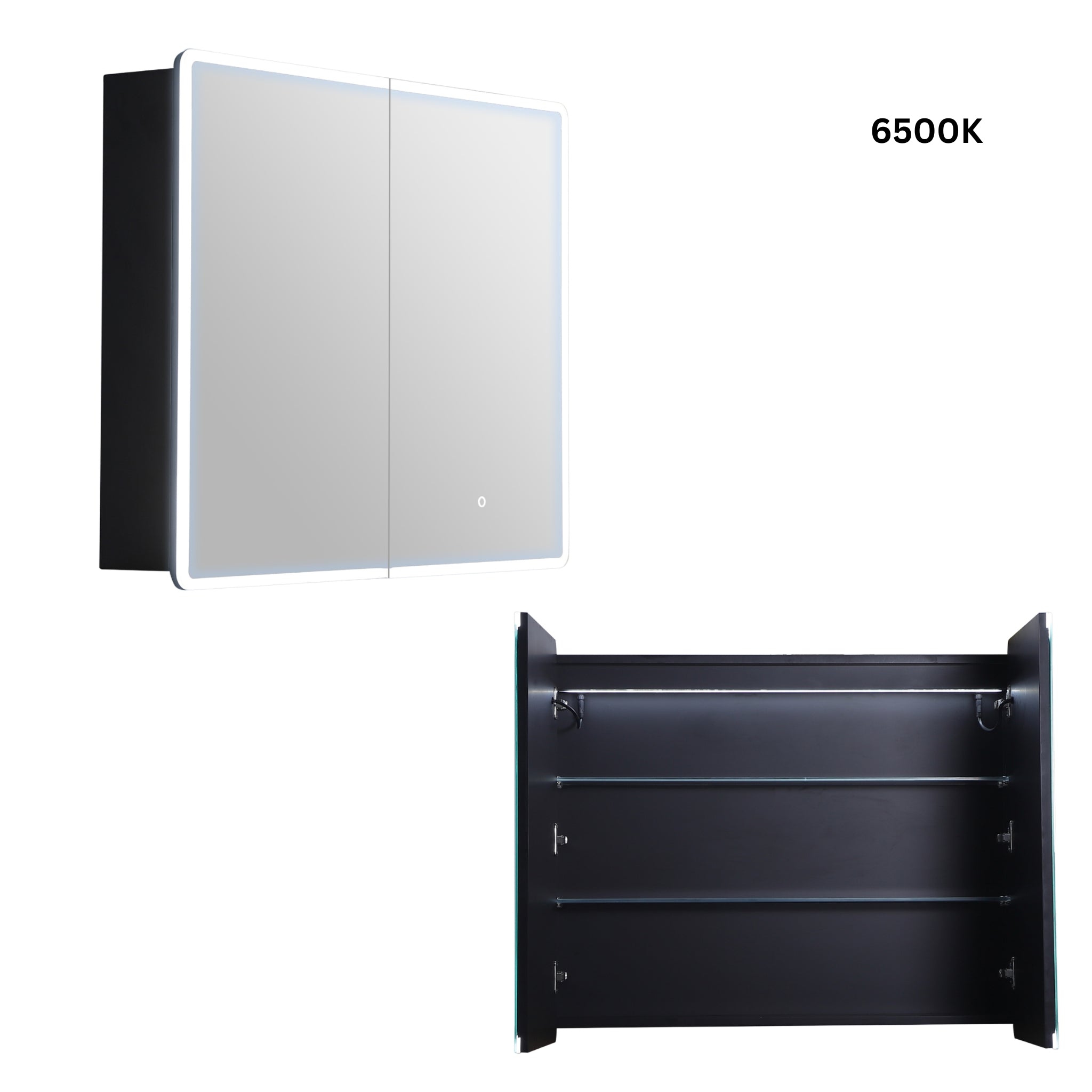 LUKKA AVOLA MATTE BLACK LED MIRROR SHAVING CABINET WITH 3 COLOUR LIGHTS 900X750MM