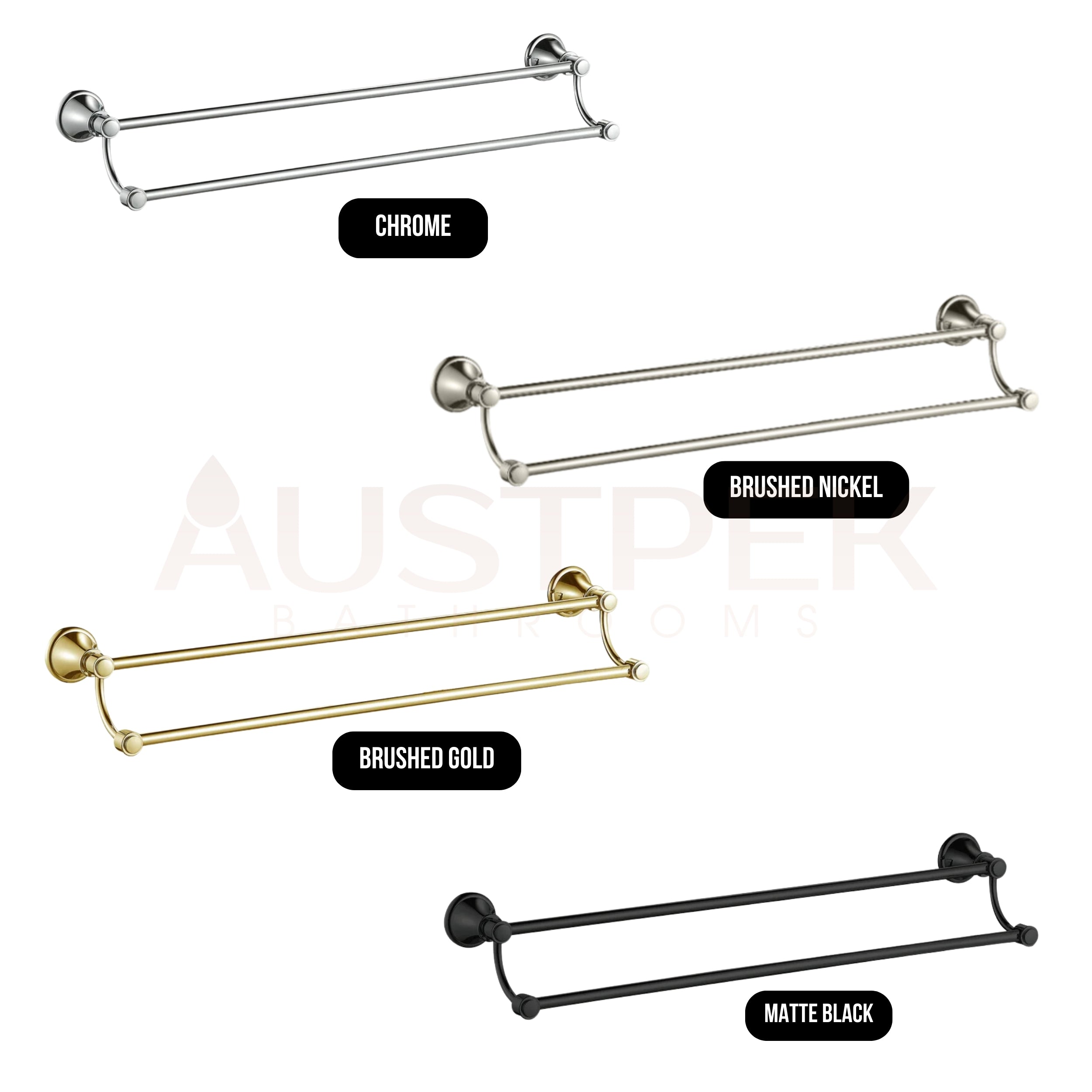 IKON CLASICO NON-HEATED DOUBLE TOWEL RAIL BRUSHED NICKEL 600MM