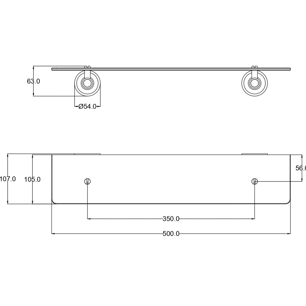 IKON CLASICO GLASS SHELF MATTE BLACK 500MM