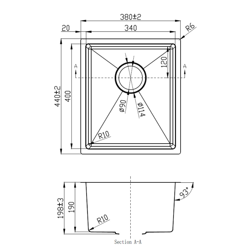 IKON EDEN SINGLE BOWL ABOVE / UNDERMOUNT SINK STAINLESS STEEL 340MM