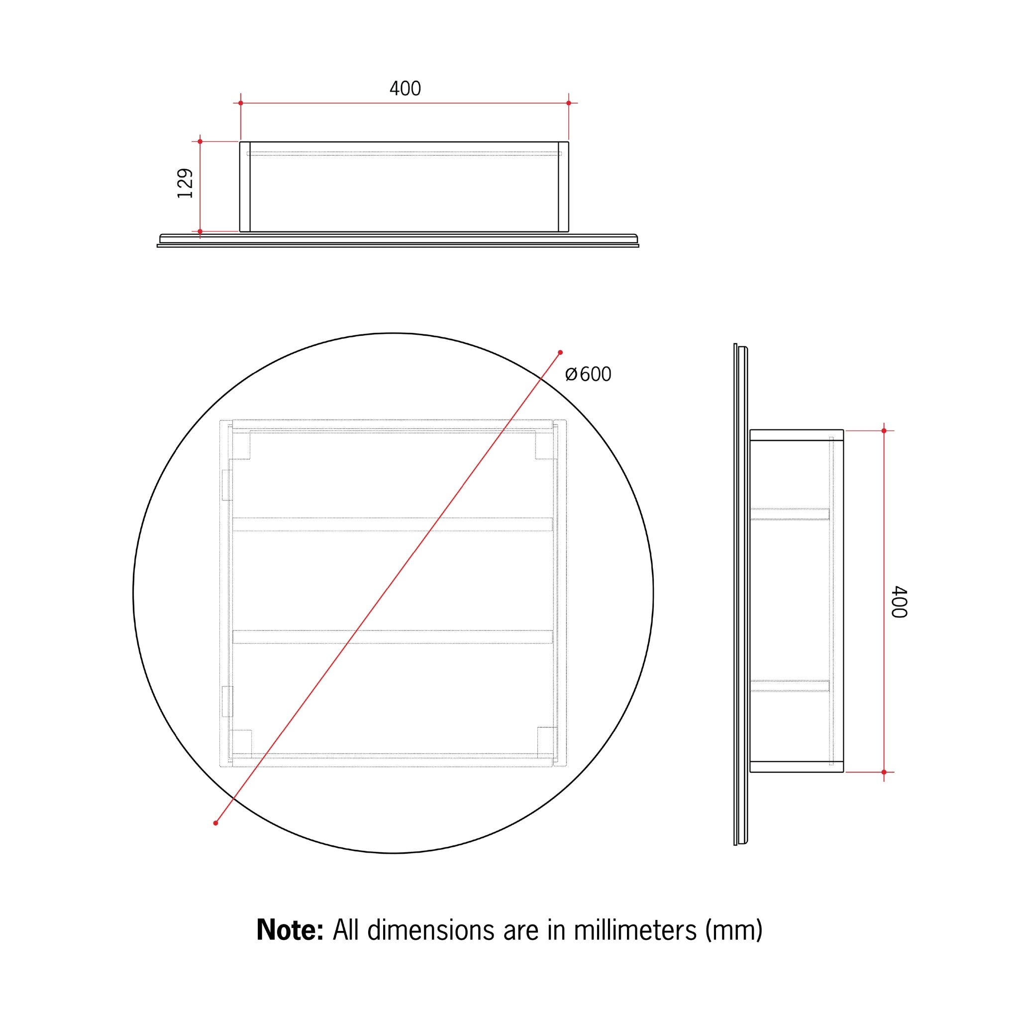 THERMOGROUP ABLAZE ROUND MIRROR CABINET WHITE 600MM