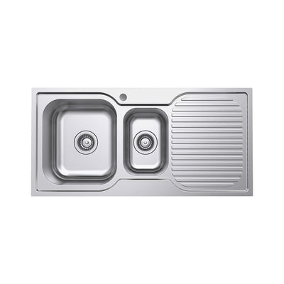 FIENZA TIVA DOUBLE BOWL KITCHEN SINK WITH DRAINER STAINLESS STEEL 980MM