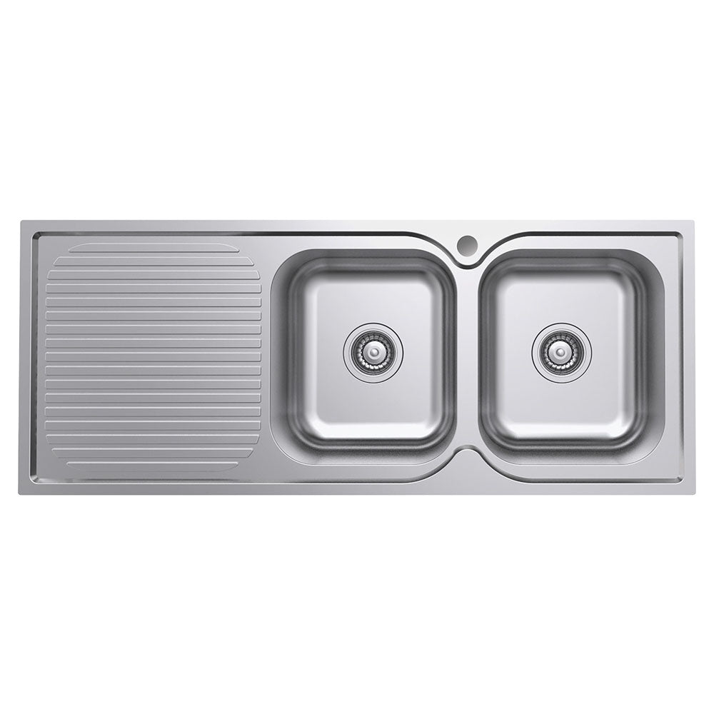 FIENZA TIVA DOUBLE BOWL KITCHEN SINK WITH DRAINER STAINLESS STEEL 1180MM