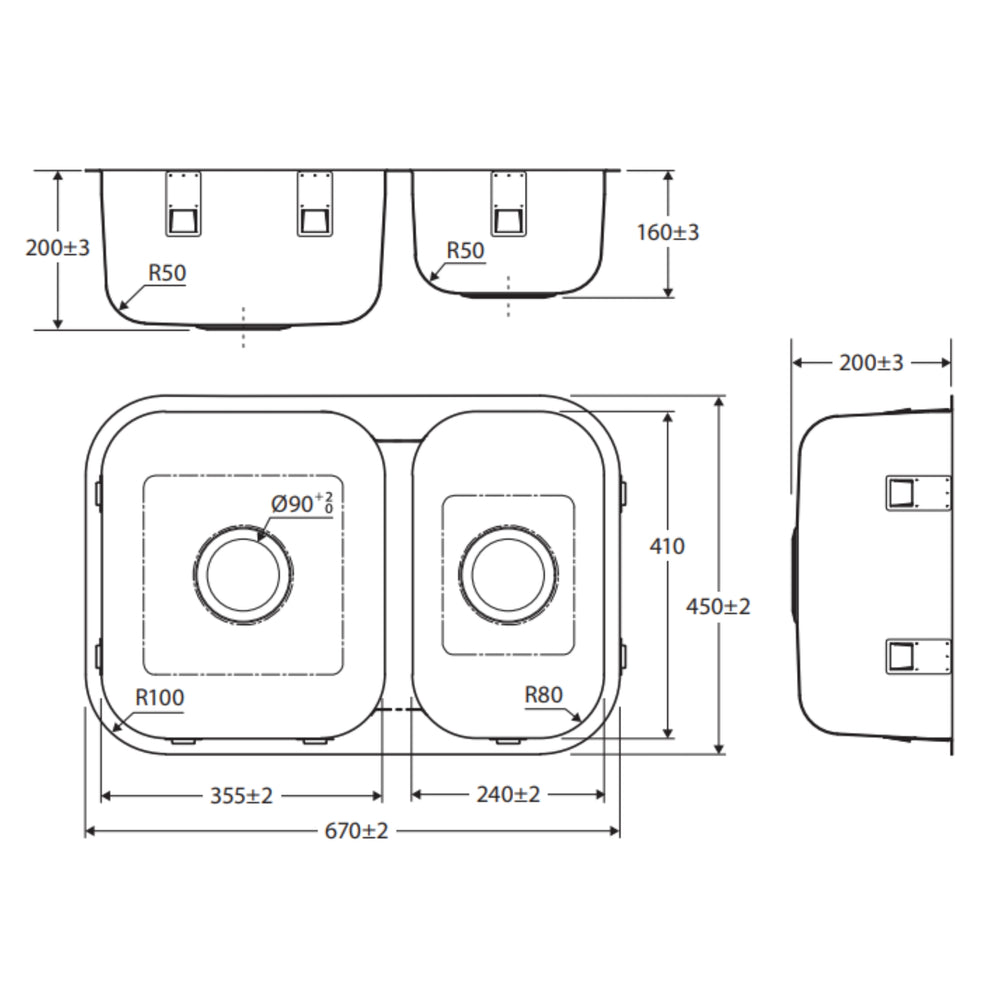 FIENZA TIVA DOUBLE BOWL KITCHEN SINK STAINLESS STEEL 670MM
