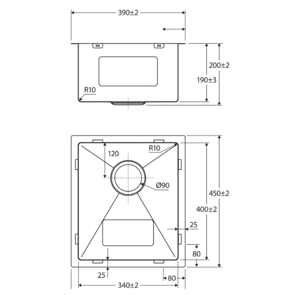 FIENZA HANA SINGLE BOWL KITCHEN SINK STAINLESS STEEL 390MM