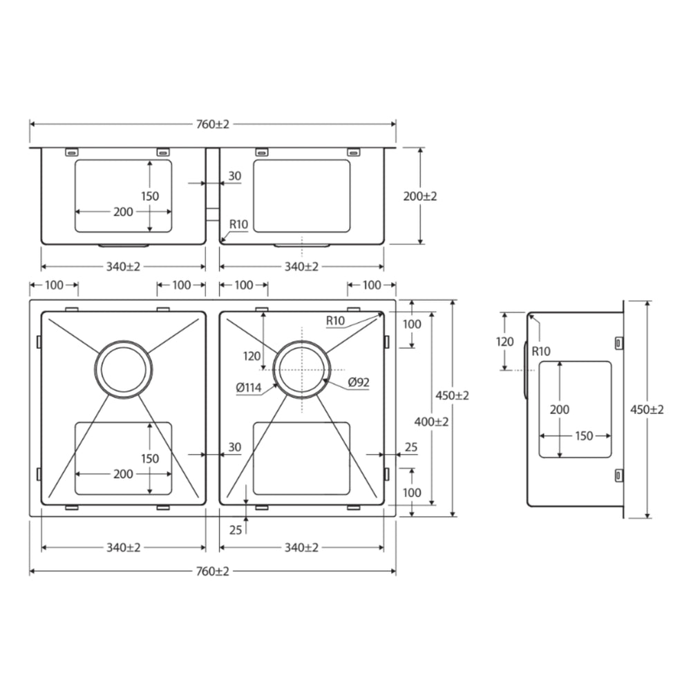 FIENZA HANA ANTI SCRATCH DOUBLE BOWL KITCHEN SINK PVD GUN METAL 760MM